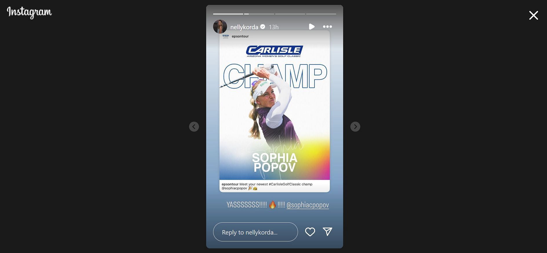 Nelly Korda's appreciation for Sophia Popov (Image Via: IG @nellykorda)